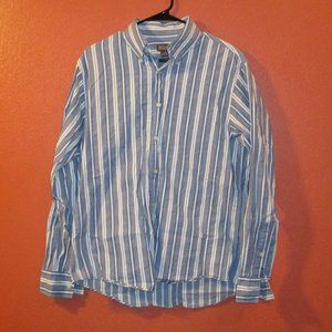 MICHAEL Michael Kors Men Medium Blue White Stripe Long Sleeve Button Up Shirt